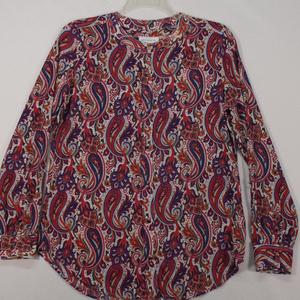 Liz Claiborne Blouse Women's MT Multicolor Long Sleeve Paisley Polyester